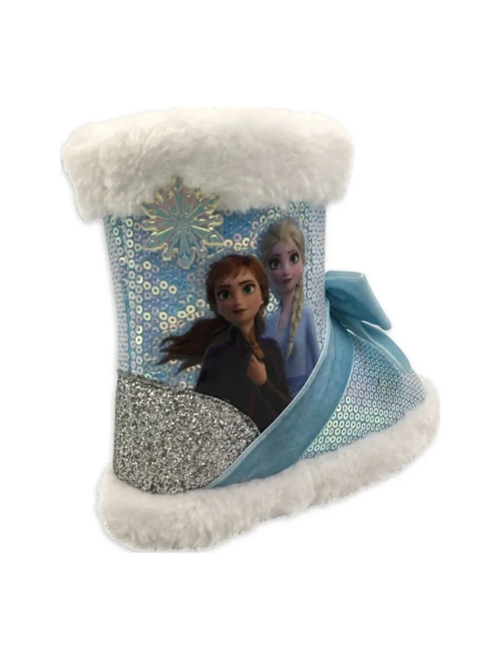 Disney Frozen Kids Size 5-6 Bootie Slippers Style Elsa Anna Sequined Snowflake